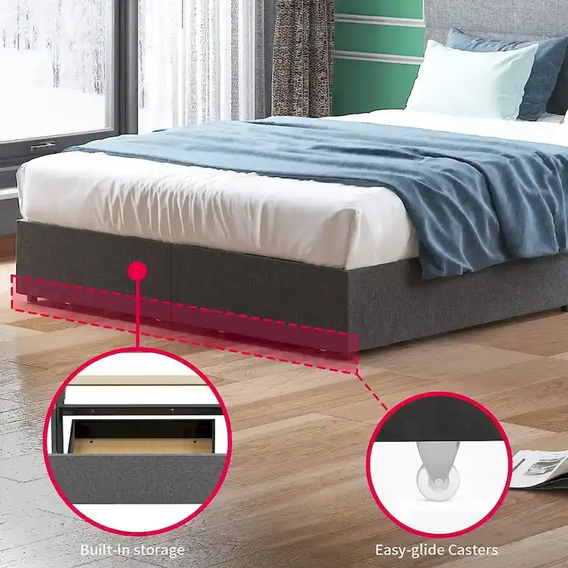 Full/Queen/King Size Bed Frame, No Box Spring Needed Bed Frame with Headboard, Upholstered Platform Bed Frame for Bedroom