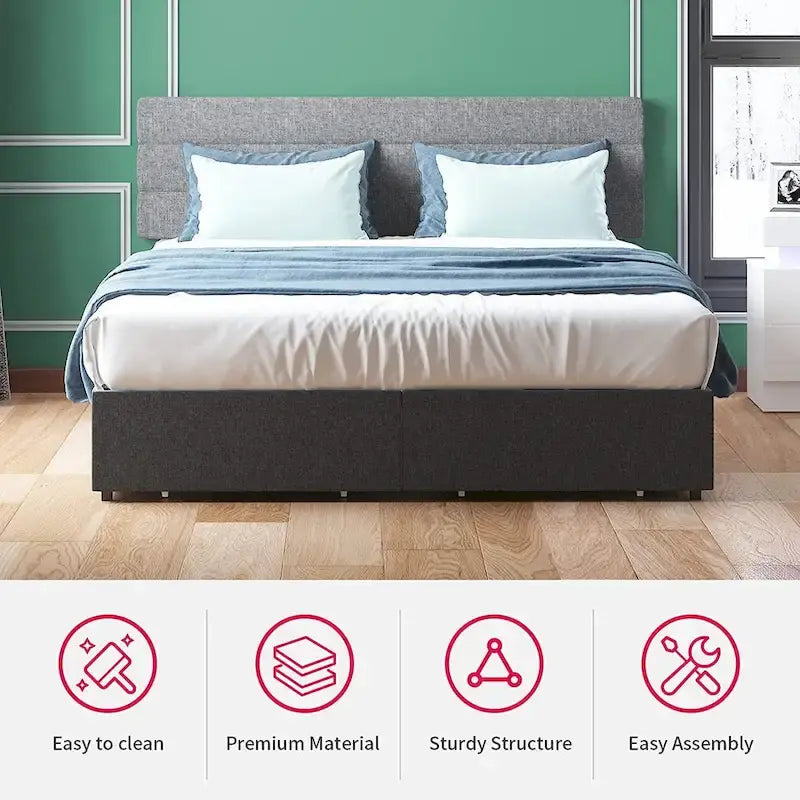Full/Queen/King Size Bed Frame, No Box Spring Needed Bed Frame with Headboard, Upholstered Platform Bed Frame for Bedroom