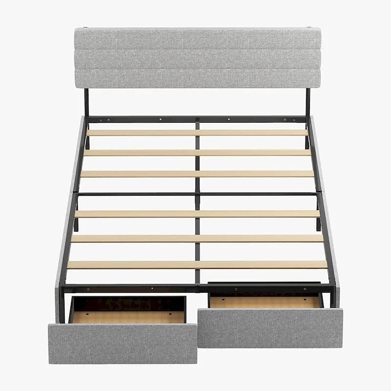 Full/Queen/King Size Bed Frame, No Box Spring Needed Bed Frame with Headboard, Upholstered Platform Bed Frame for Bedroom