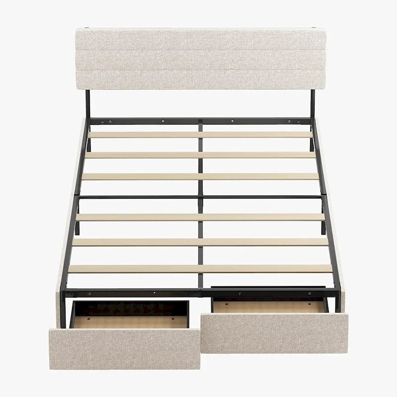 Full/Queen/King Size Bed Frame, No Box Spring Needed Bed Frame with Headboard, Upholstered Platform Bed Frame for Bedroom