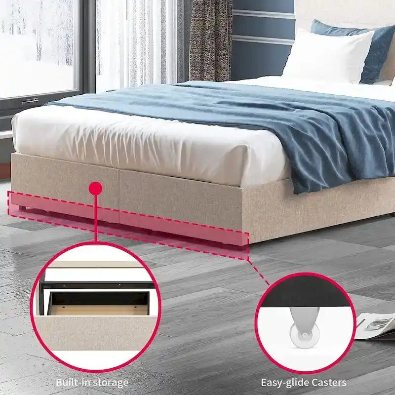Full/Queen/King Size Bed Frame, No Box Spring Needed Bed Frame with Headboard, Upholstered Platform Bed Frame for Bedroom