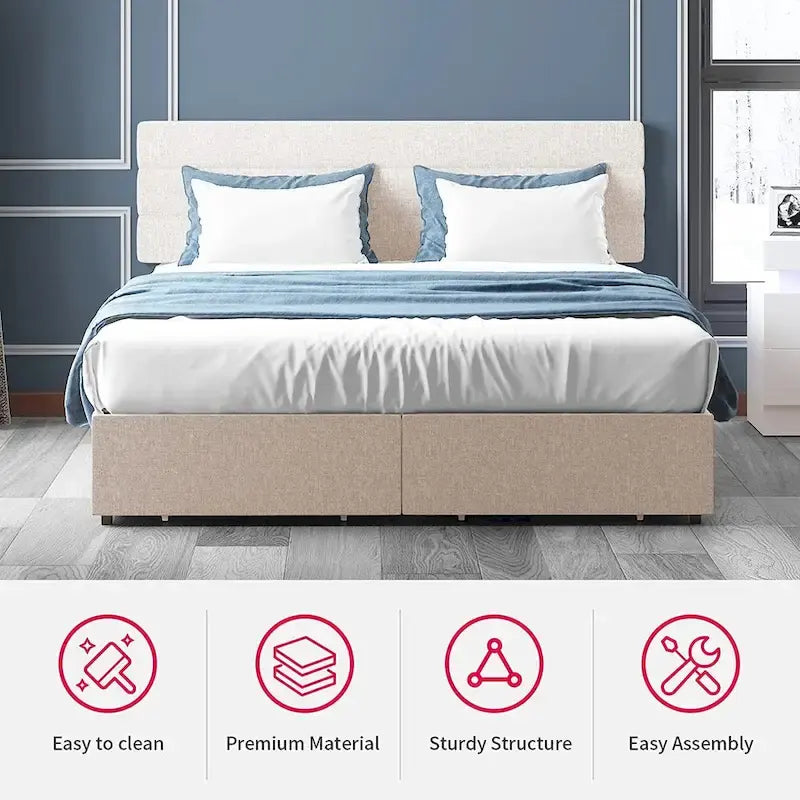 Full/Queen/King Size Bed Frame, No Box Spring Needed Bed Frame with Headboard, Upholstered Platform Bed Frame for Bedroom