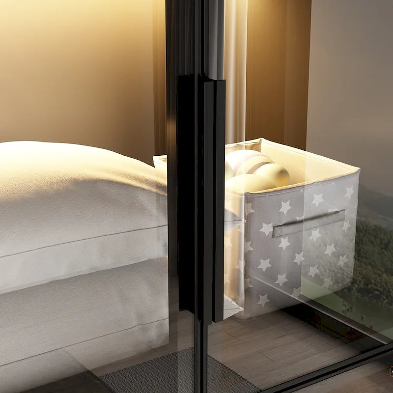59.1W Glass Door Wardrobe: Illuminated Interiors Closet Large