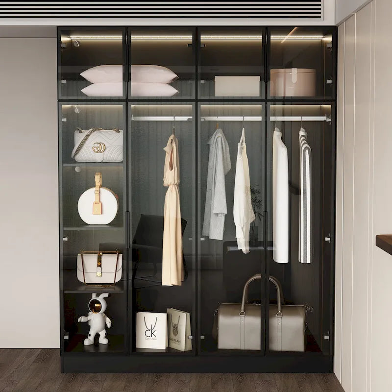 59.1W Glass Door Wardrobe: Illuminated Interiors Closet Large