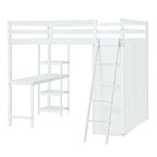 Full Size Loft Bed with Wardrobe and Desk and Shelves, Gray