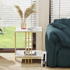 2 Tier Square Side Table Marble Gold Metal Leg Accent End Coffee Desk