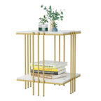 2 Tier Square Side Table Marble Gold Metal Leg Accent End Coffee Desk