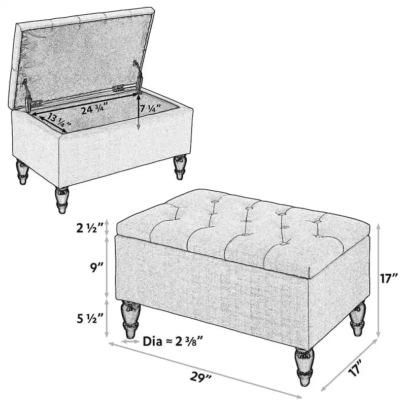 29 in. Upholstered Storage Bench