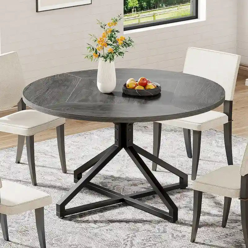47 Inch Round Dining Table with Metal Pedestal Base for 4-6 People