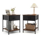 2 PCS 2-tier Nightstand Bedside End Sofa Table with Drawer - 16 x 16 x 21 (L x W x H)