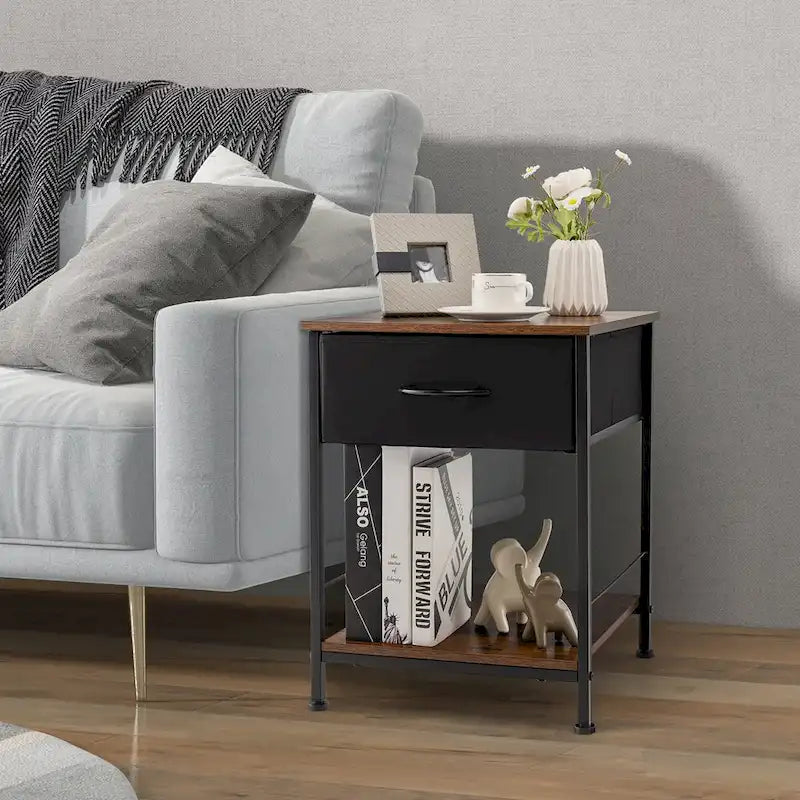 2 PCS 2-tier Nightstand Bedside End Sofa Table with Drawer - 16 x 16 x 21 (L x W x H)