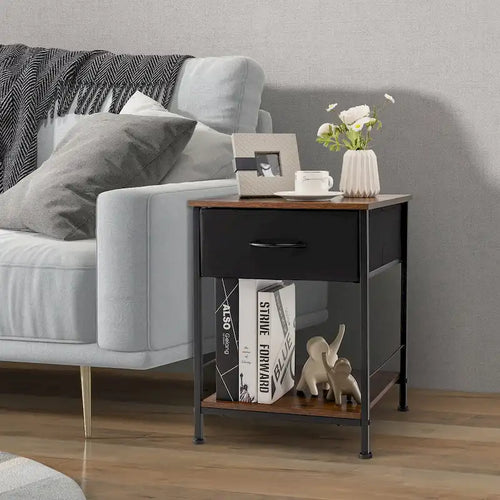 2 PCS 2-tier Nightstand Bedside End Sofa Table with Drawer - 16 x 16 x 21 (L x W x H)