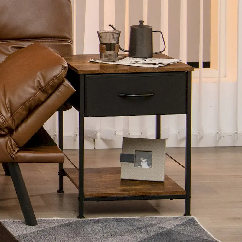 2 PCS 2-tier Nightstand Bedside End Sofa Table with Drawer - 16 x 16 x 21 (L x W x H)