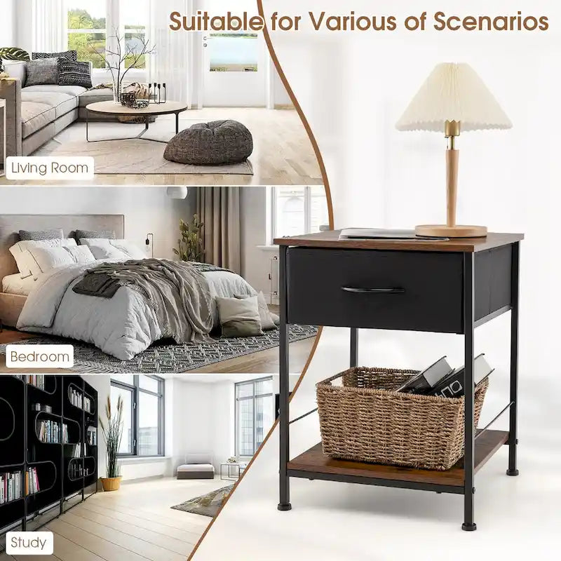 2 PCS 2-tier Nightstand Bedside End Sofa Table with Drawer - 16 x 16 x 21 (L x W x H)