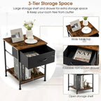 2 PCS 2-tier Nightstand Bedside End Sofa Table with Drawer - 16 x 16 x 21 (L x W x H)