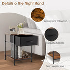 2 PCS 2-tier Nightstand Bedside End Sofa Table with Drawer - 16 x 16 x 21 (L x W x H)
