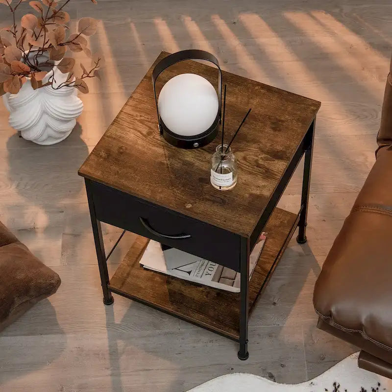 2 PCS 2-tier Nightstand Bedside End Sofa Table with Drawer - 16 x 16 x 21 (L x W x H)