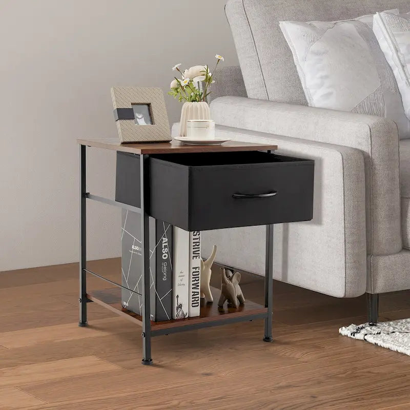 2 PCS 2-tier Nightstand Bedside End Sofa Table with Drawer - 16 x 16 x 21 (L x W x H)