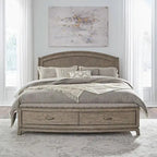 Burnished Beige Oak King Panel Storage Bed Bedroom Set