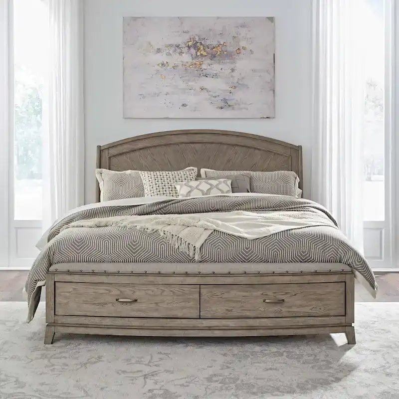 Burnished Beige Oak King Panel Storage Bed Bedroom Set