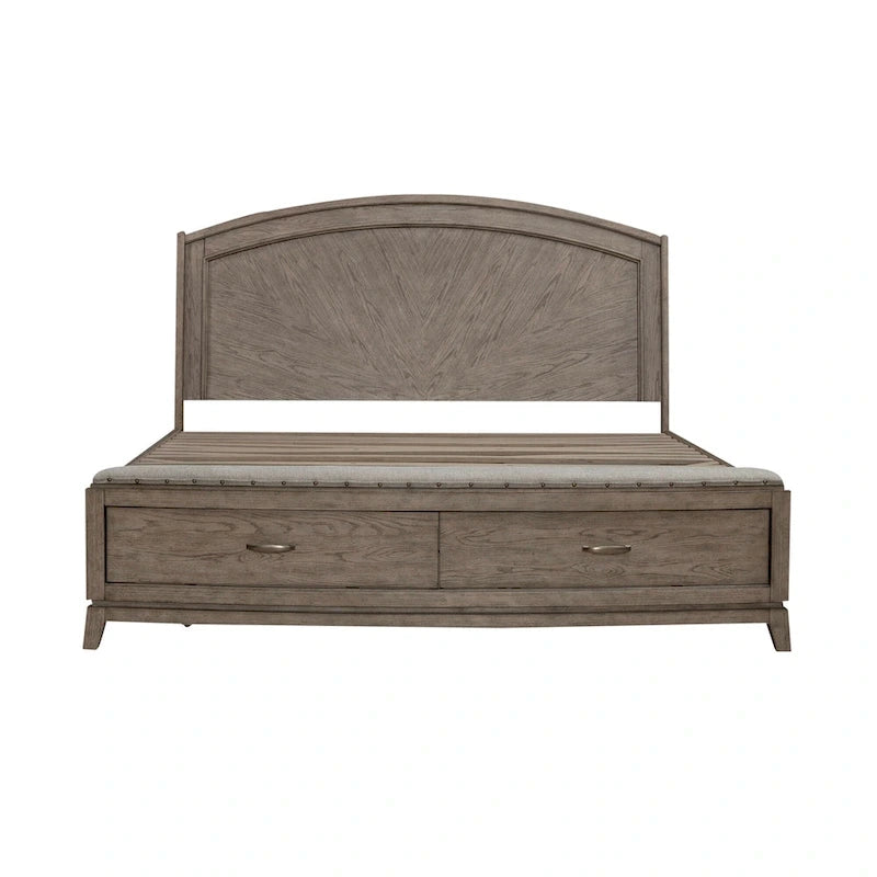 Burnished Beige Oak King Panel Storage Bed Bedroom Set