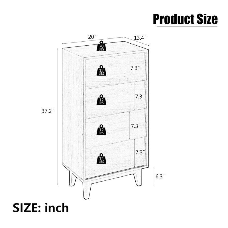 Dresser for Bedroom, 37 Tall Dresser Chest of Drawers, Hidden Drawer Handle, Storage Drawer Organizer
