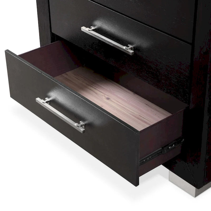Modern Black Solid Wood 5-Drawer Storage Chest With Cedar-Lined Bottom Drawer