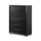 Modern Black Solid Wood 5-Drawer Storage Chest With Cedar-Lined Bottom Drawer
