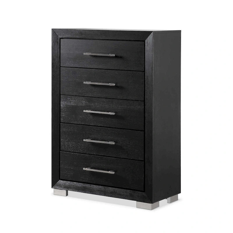 Modern Black Solid Wood 5-Drawer Storage Chest With Cedar-Lined Bottom Drawer
