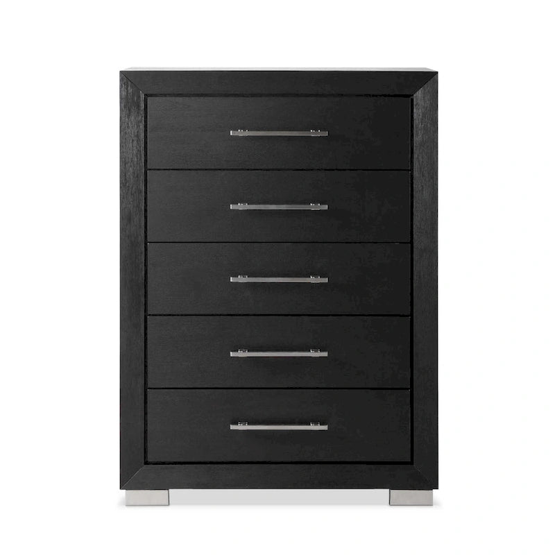 Modern Black Solid Wood 5-Drawer Storage Chest With Cedar-Lined Bottom Drawer