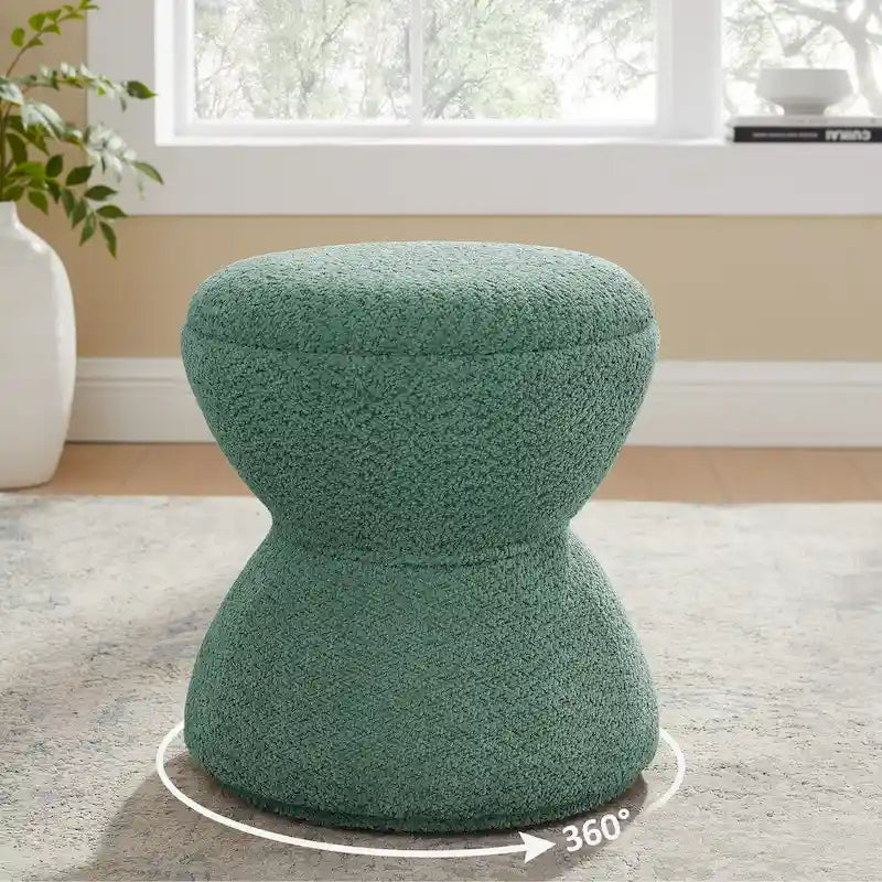 Djembe Boucle Upholstered Ottoman with Swivel Base, Pouf, Swivel Vanity Stool for Living Room, Walk-in Closet