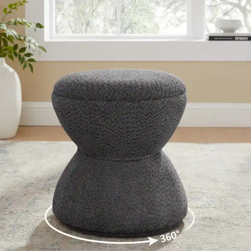 Djembe Boucle Upholstered Ottoman with Swivel Base, Pouf, Swivel Vanity Stool for Living Room, Walk-in Closet