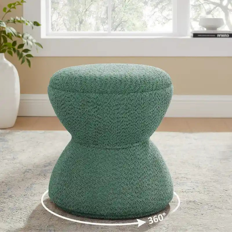 Djembe Boucle Upholstered Ottoman with Swivel Base, Pouf, Swivel Vanity Stool for Living Room, Walk-in Closet