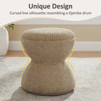 Djembe Boucle Upholstered Ottoman with Swivel Base, Pouf, Swivel Vanity Stool for Living Room, Walk-in Closet