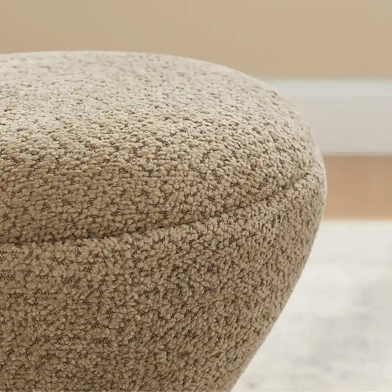 Djembe Boucle Upholstered Ottoman with Swivel Base, Pouf, Swivel Vanity Stool for Living Room, Walk-in Closet