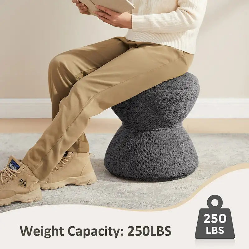 Djembe Boucle Upholstered Ottoman with Swivel Base, Pouf, Swivel Vanity Stool for Living Room, Walk-in Closet