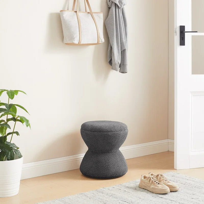 Djembe Boucle Upholstered Ottoman with Swivel Base, Pouf, Swivel Vanity Stool for Living Room, Walk-in Closet
