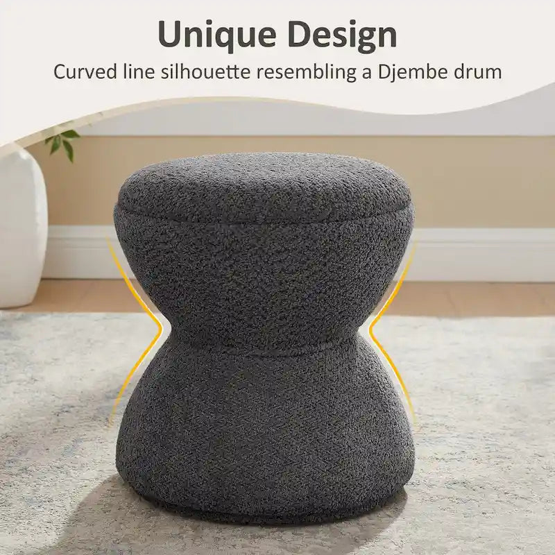 Djembe Boucle Upholstered Ottoman with Swivel Base, Pouf, Swivel Vanity Stool for Living Room, Walk-in Closet