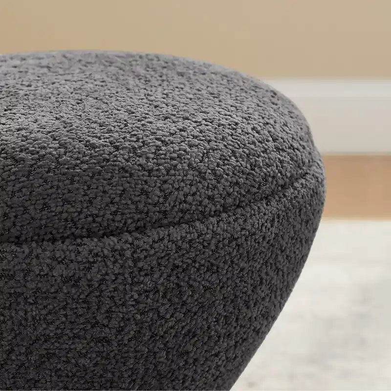Djembe Boucle Upholstered Ottoman with Swivel Base, Pouf, Swivel Vanity Stool for Living Room, Walk-in Closet
