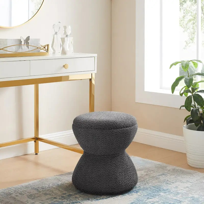 Djembe Boucle Upholstered Ottoman with Swivel Base, Pouf, Swivel Vanity Stool for Living Room, Walk-in Closet