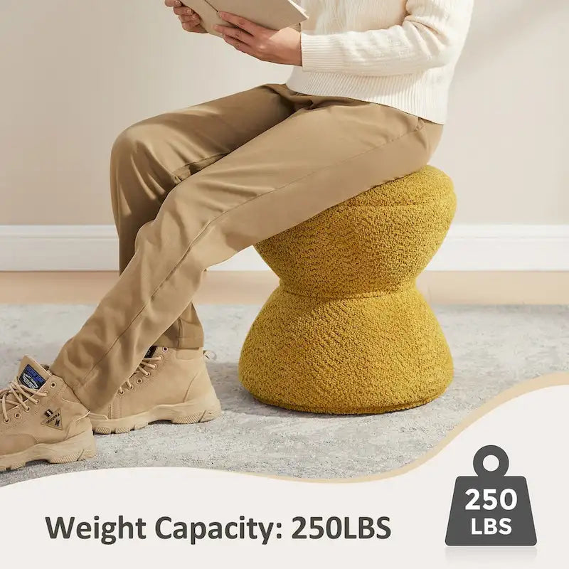 Djembe Boucle Upholstered Ottoman with Swivel Base, Pouf, Swivel Vanity Stool for Living Room, Walk-in Closet