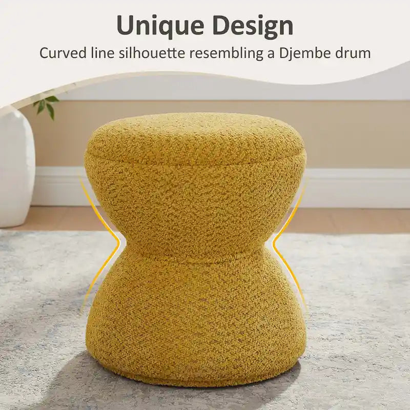 Djembe Boucle Upholstered Ottoman with Swivel Base, Pouf, Swivel Vanity Stool for Living Room, Walk-in Closet