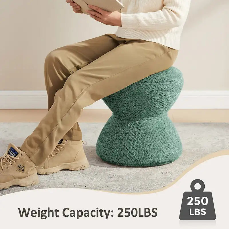 Djembe Boucle Upholstered Ottoman with Swivel Base, Pouf, Swivel Vanity Stool for Living Room, Walk-in Closet