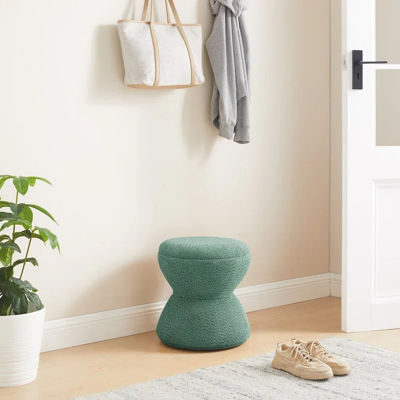 Djembe Boucle Upholstered Ottoman with Swivel Base, Pouf, Swivel Vanity Stool for Living Room, Walk-in Closet