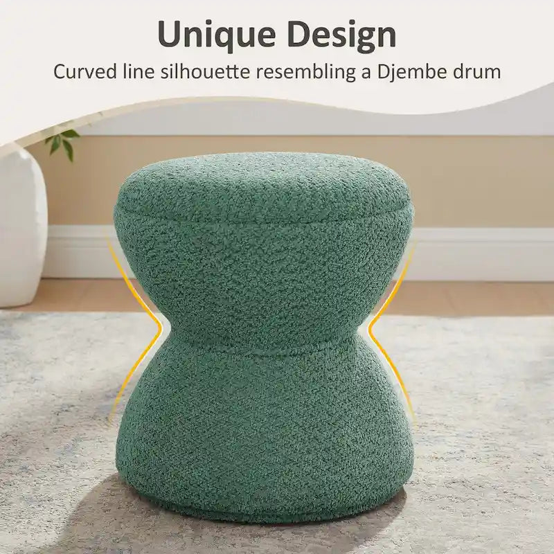 Djembe Boucle Upholstered Ottoman with Swivel Base, Pouf, Swivel Vanity Stool for Living Room, Walk-in Closet