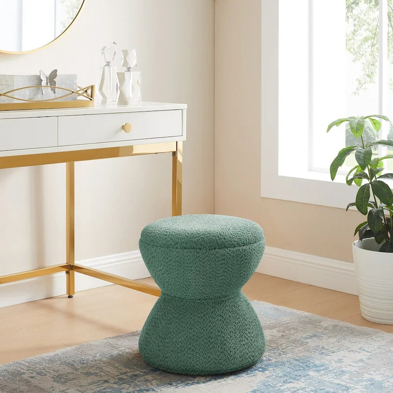 Djembe Boucle Upholstered Ottoman with Swivel Base, Pouf, Swivel Vanity Stool for Living Room, Walk-in Closet
