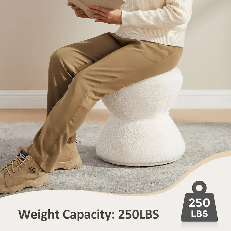 Djembe Boucle Upholstered Ottoman with Swivel Base, Pouf, Swivel Vanity Stool for Living Room, Walk-in Closet