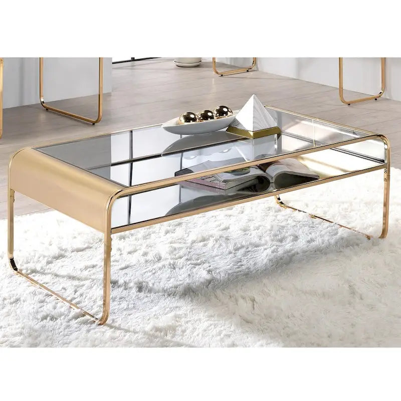 Gold 48-inch Glass Top 1-Shelf 2-Piece Coffee Table Set by
