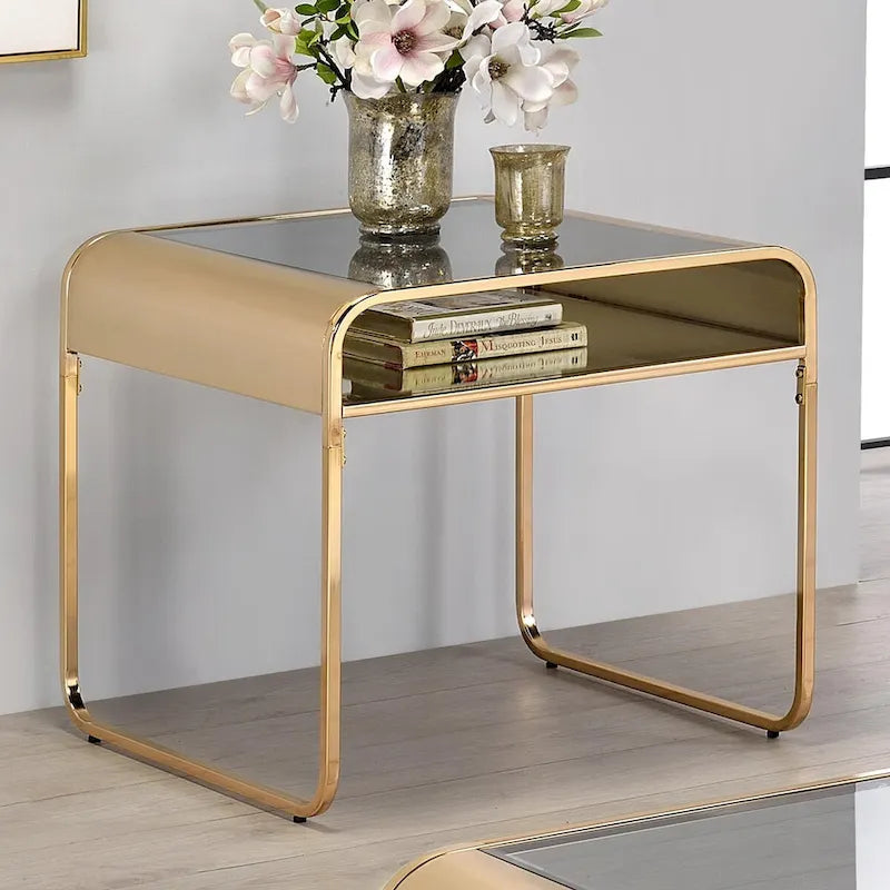 Gold 48-inch Glass Top 1-Shelf 2-Piece Coffee Table Set by