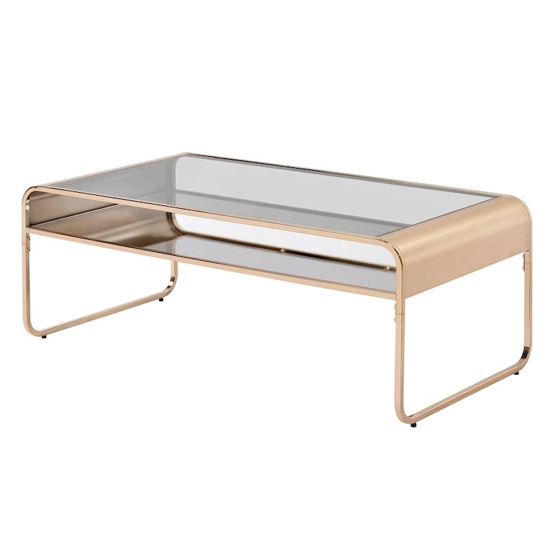 Gold 48-inch Glass Top 1-Shelf 2-Piece Coffee Table Set by